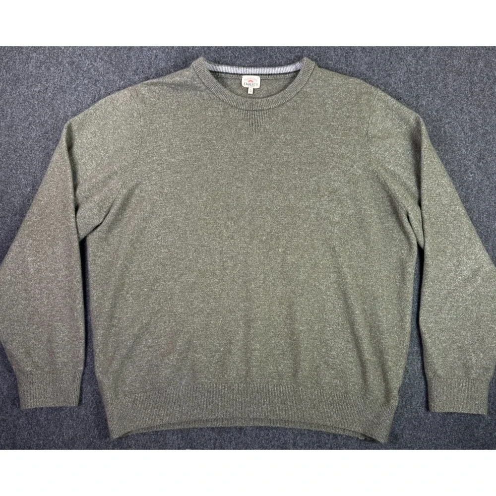 Faherty Men's Jackson Crew Neck Pullover Sweater Olive Heather Green Size XL